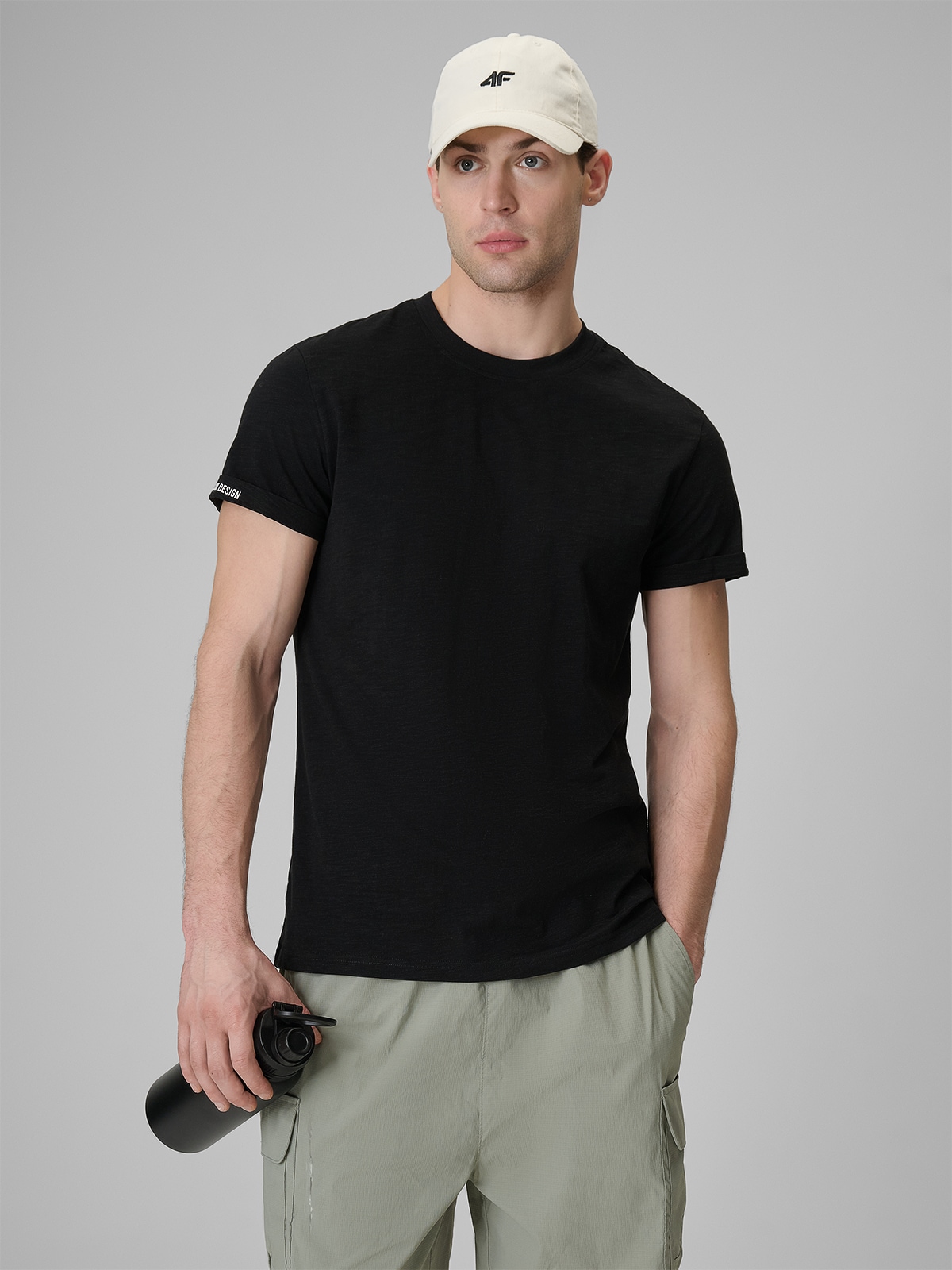 4F T-shirt regular gładki męski - czarny XXL