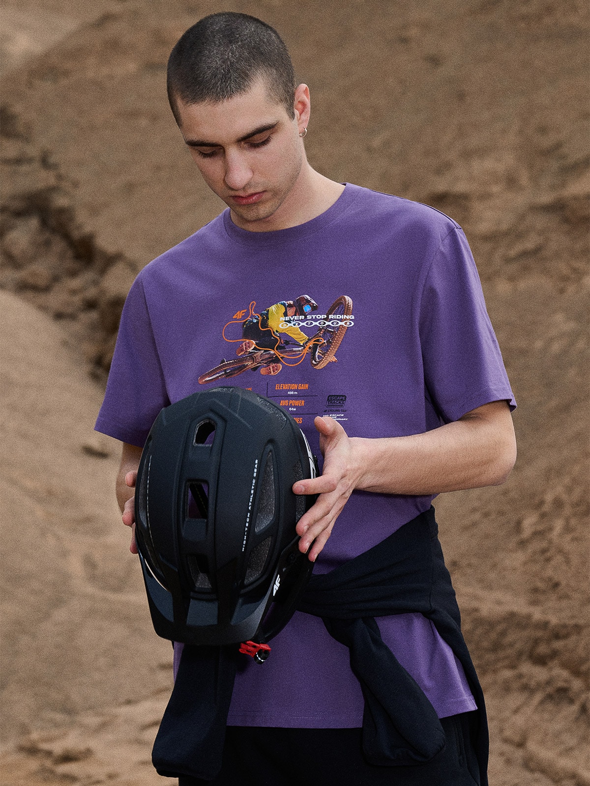 4F T-shirt relaxed z nadrukiem męski - fioletowy M