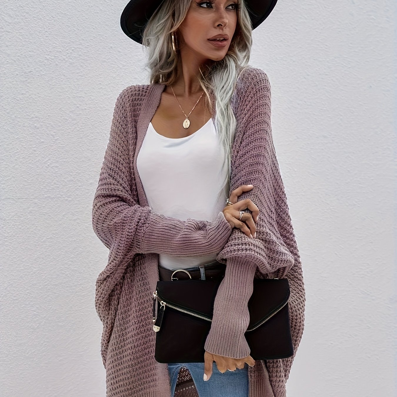 TEMU Wieczna Klasyka: Sweter Damski z Rękawami Nietoperz w Jednolitym Kolorze: Unikalny Design, Wyjątkowy Styl, Pasujący do Wszystkich Wieków i Typów