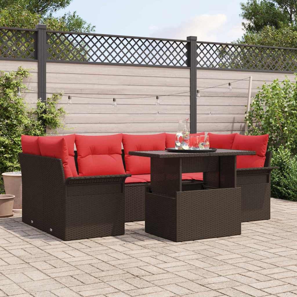 VidaXL Zestaw Sof na Ogród z poduszką 7 pcs Brązowy Rattan poli