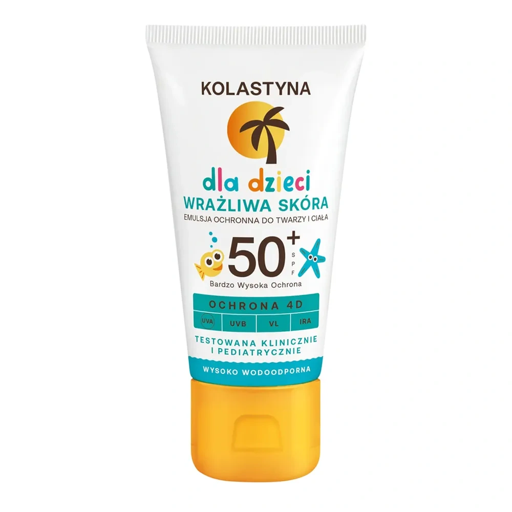 Kolastyna dla dzieci wrażliwa skóra emulsja ochronna do twarzy i ciała SPF50+ ochrona 4D wysoko wodoodporna 50 ml