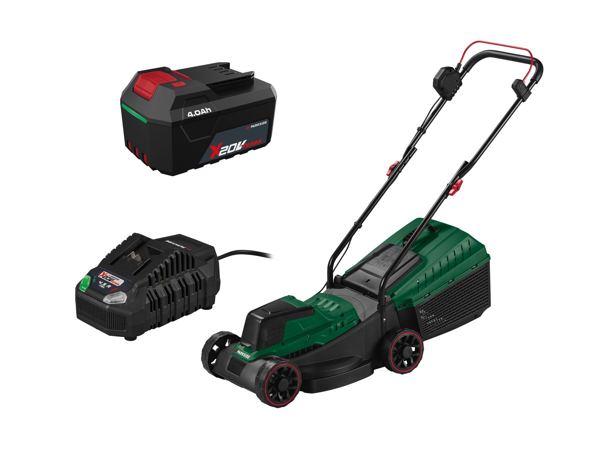 PARKSIDE® Zestaw Akumulatorowa kosiarka, 20 V z akumulatorem litowo-jonowym 20 V, 4 Ah i ładowarką, 4,5 A