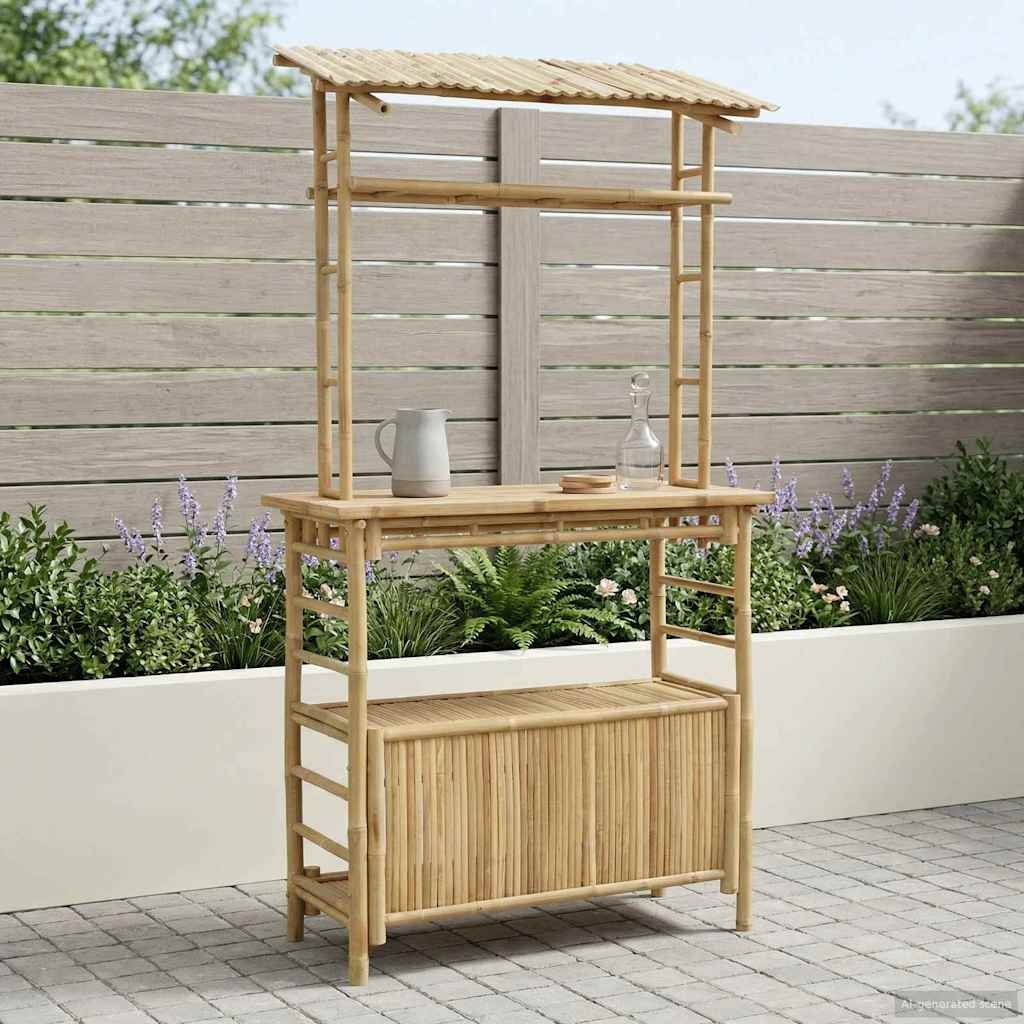 VidaXL Stół barowy na zewnątrz Naturalny 110 x 50 x 210 cm Bambus