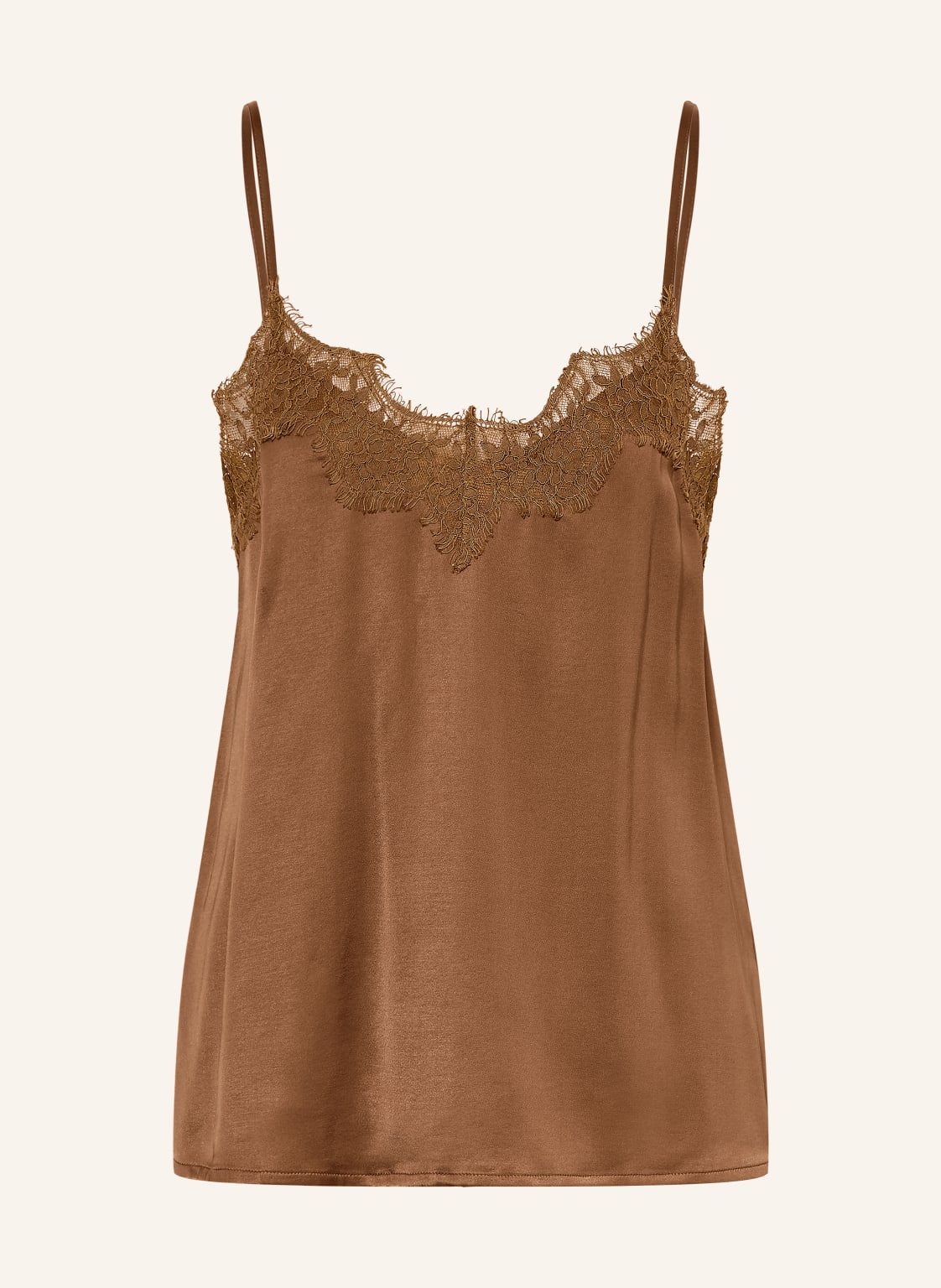 Rich & Royal Satynowy Top Z Koronką braun