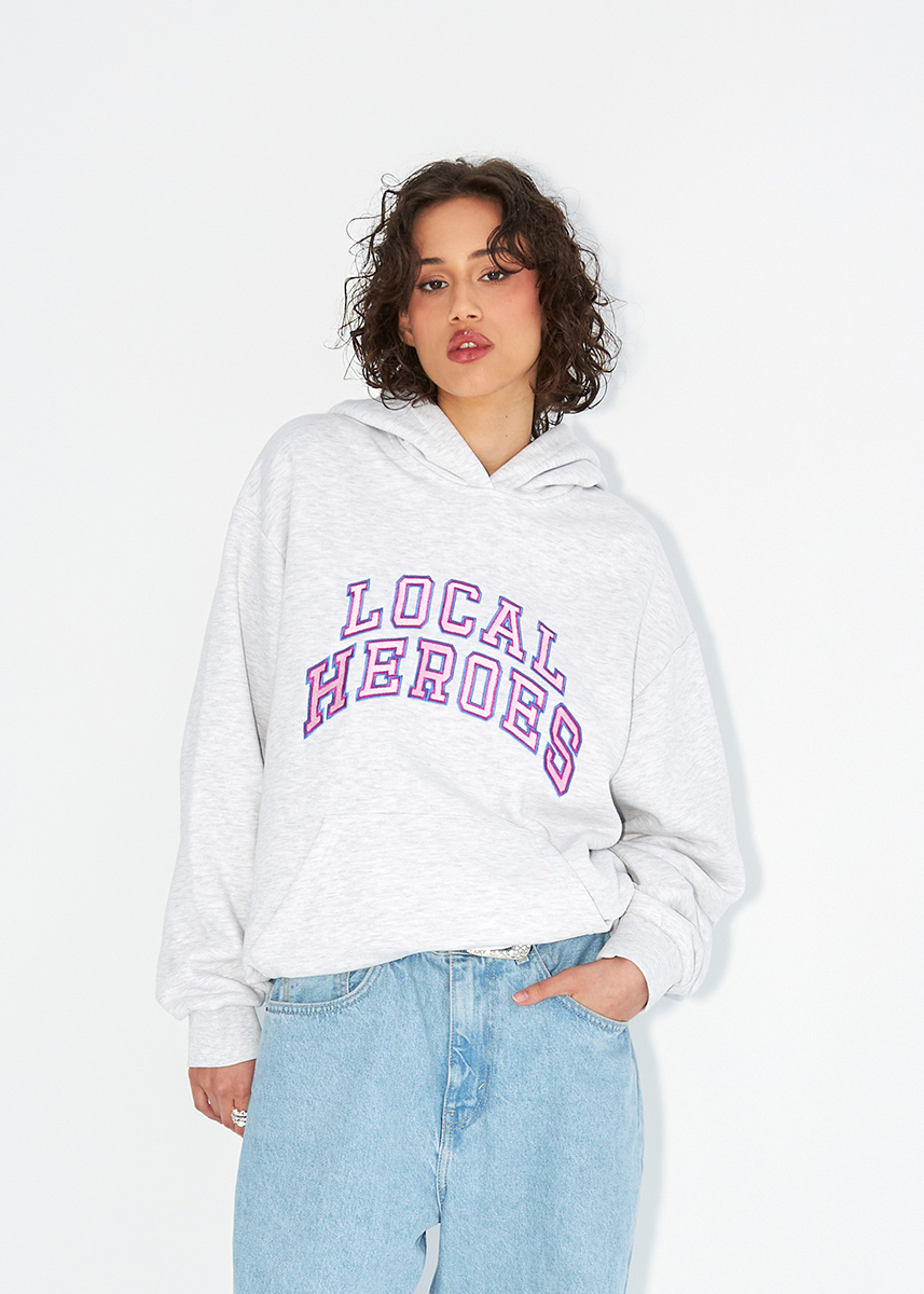 Bluza aura szara z rózowo-lawendowym napisem
