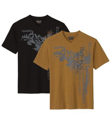 Zestaw 2 koszulek z dekoltem w serek Mężczyzna Atlas For Men - Kolor : Żółty - Rozmiar : 4XL