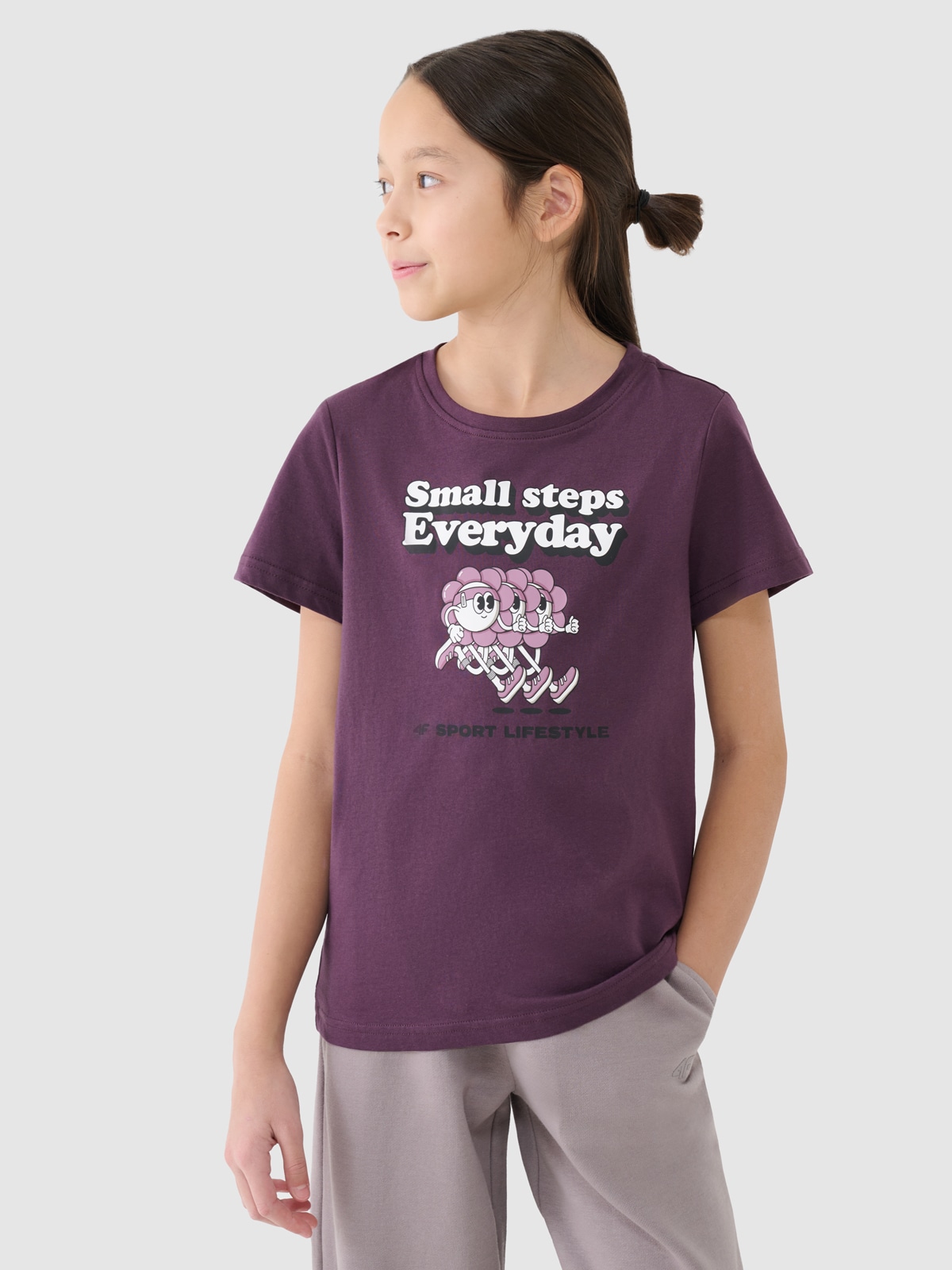 4F T-shirt regular z nadrukiem dziewczęcy - fioletowy 122 (6-7 lat)