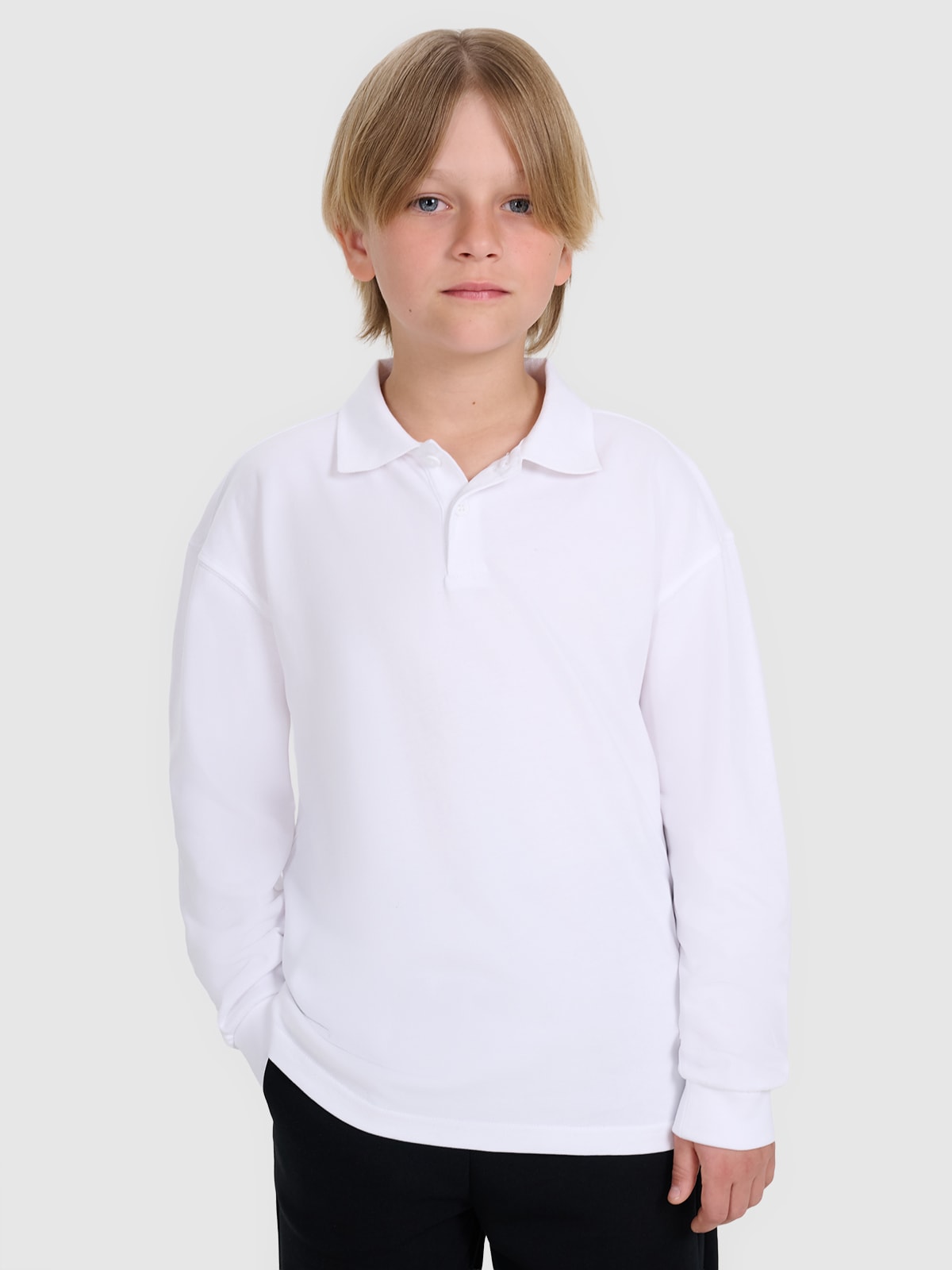 4F Longsleeve polo regular chłopięcy - biały 158 (12-13 lat)