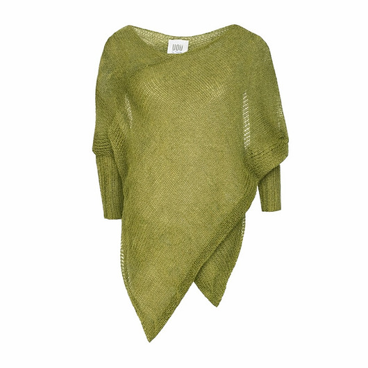 Lekkie ponczo damskie z wełny - Oliwkowe