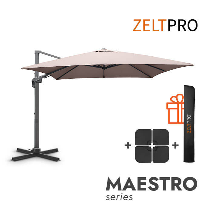 Parasol ogrodowy z podstawą (pokrowiec w zestawie) Maestro Taupe