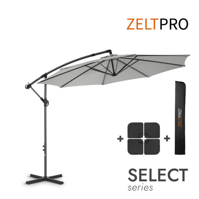 Zdjęcia - Parasol plażowy Parasol ogrodowy z podstawą i pokrowcem Select Light Grey