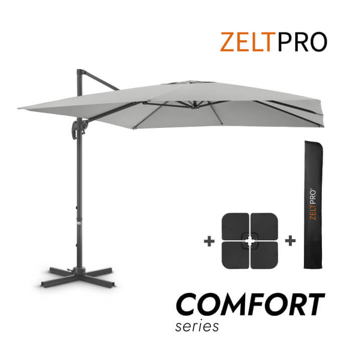 Parasol ogrodowy z podstawą i pokrowcem Comfort Light Grey