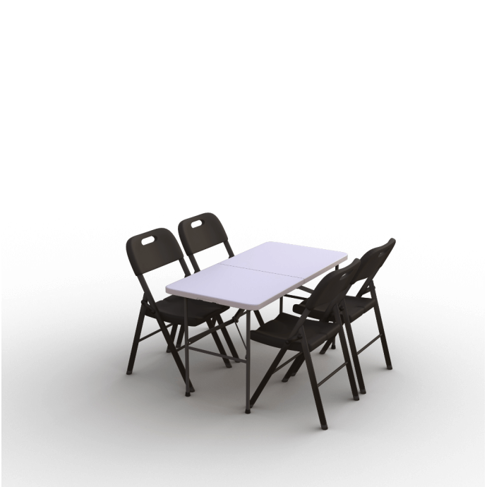 Zestaw cateringowy ogrodowy – stół 120 biały, 4 krzeseł Premium czarne