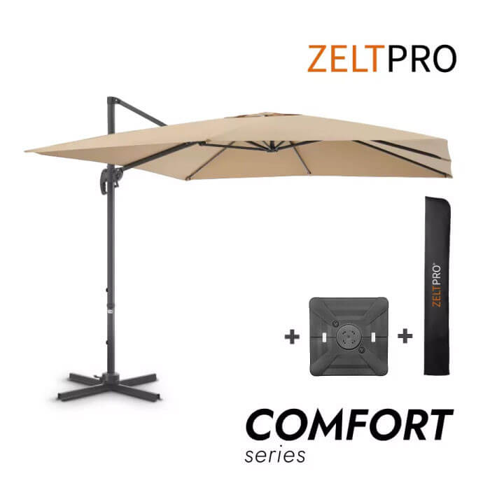 Parasol ogrodowy z podstawą Solid i pokrowiec Comfort Taupe