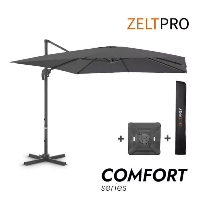 Parasol ogrodowy z podstawą Solid i pokrowiec Comfort Antracytowy