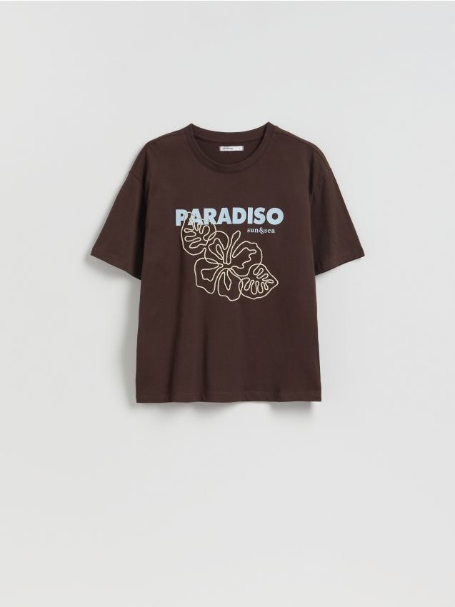Reserved - T-shirt z nadrukiem - ciemnobrązowy