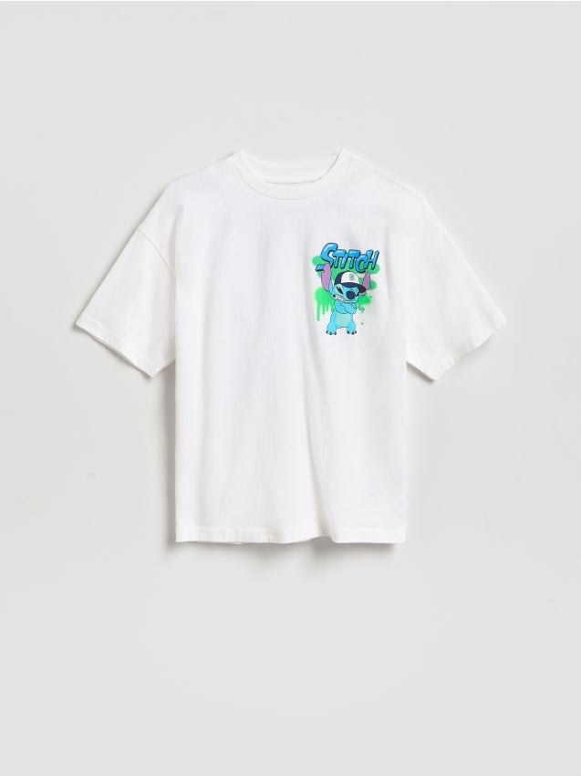 Reserved - Bawełniany t-shirt Lilo i Stitch - biały
