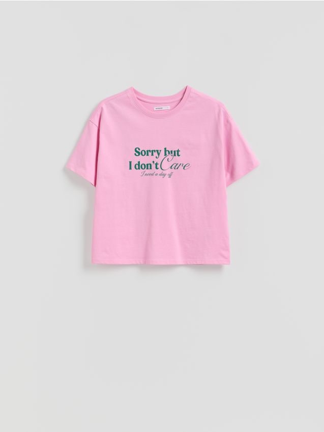 Reserved - T-shirt z nadrukiem - pastelowy róż