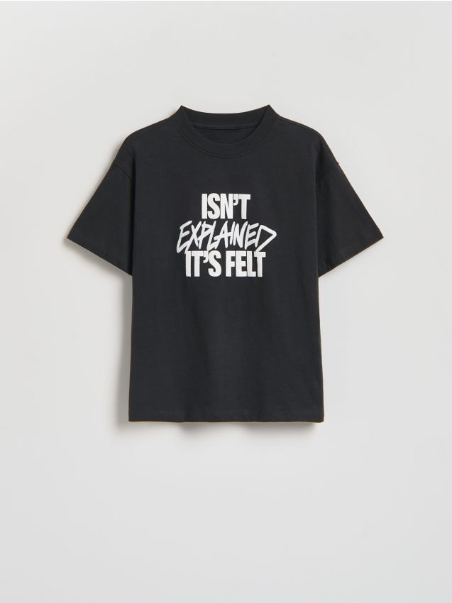 Reserved - Bawełniany t-shirt z nadrukiem - czarny