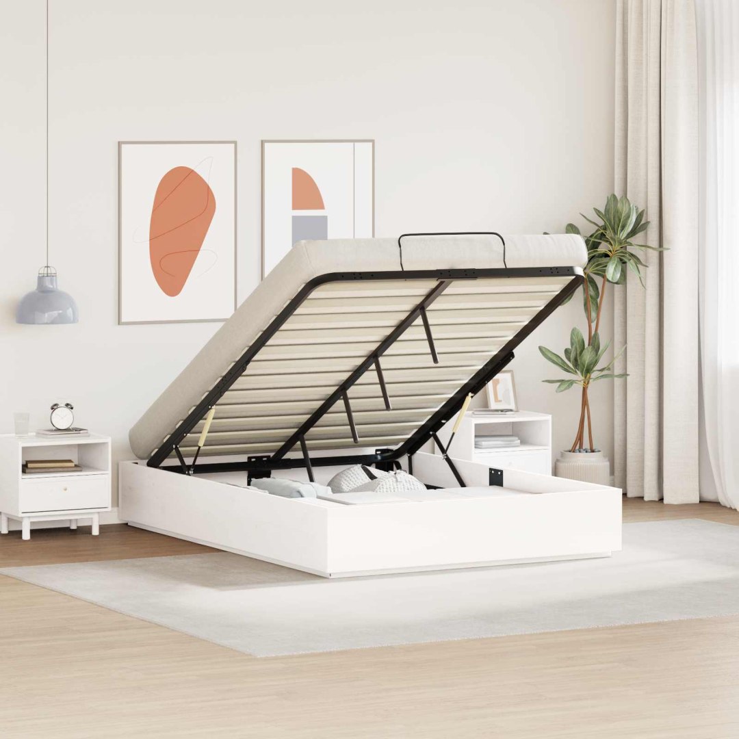 VidaXL Łóżko otomanowe Biały 135 x 190 cm Lite drewno sosnowe