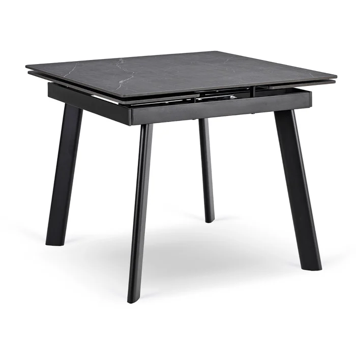 Stół Rozkładany Kwadratowy LARES 90-150 cm Ceramiczny Czarny Marmur/Czarny Loft