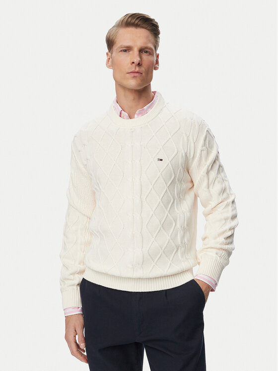 Tommy Jeans Sweter DM0DM23405 Kremowy Regular Fit