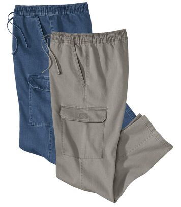 Zestaw 2 par jeansów cargo Relax Mężczyzna Atlas For Men - Kolor : Niebieski - Rozmiar : 4XL