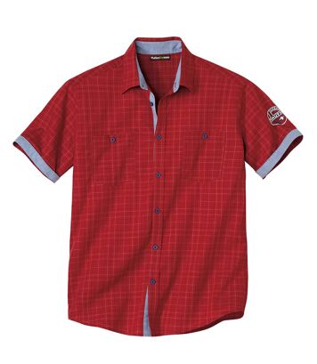 Popelinowa koszula z krótkim rękawem Yachting Sail Coast Mężczyzna Atlas For Men - Kolor : Czerwony - Rozmiar : 5XL