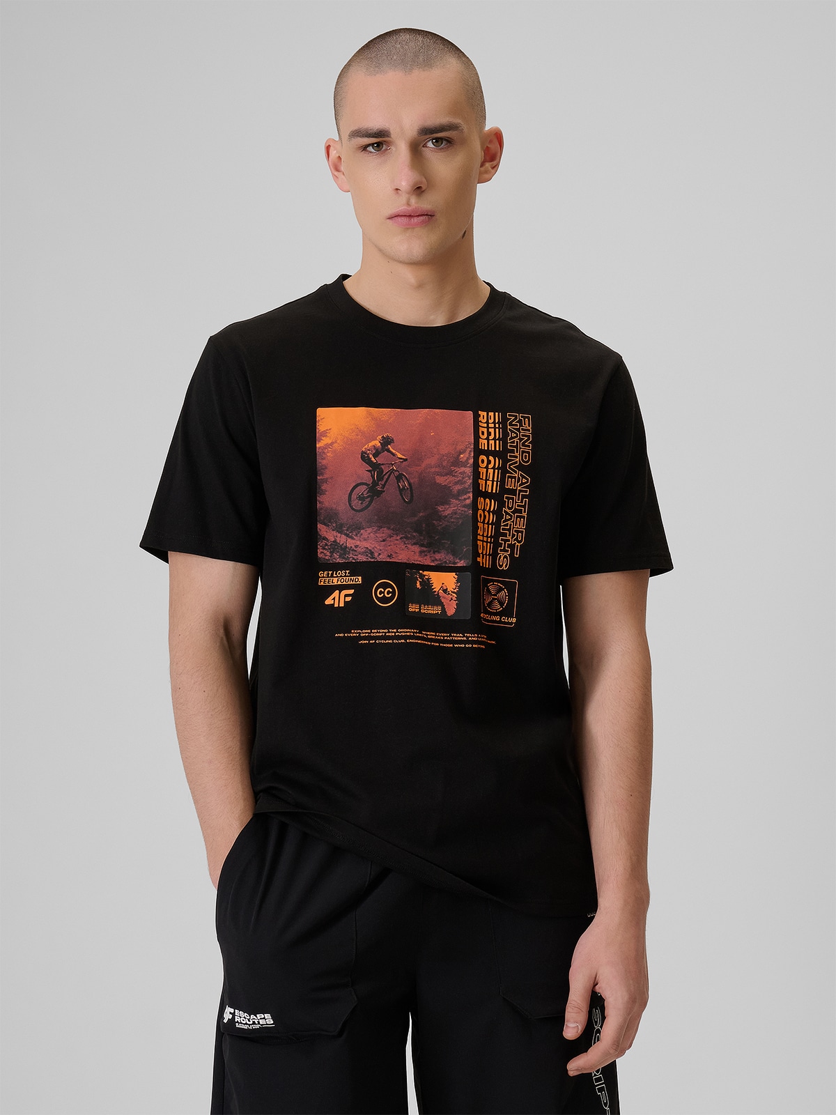 4F T-shirt relaxed z nadrukiem męski - czarny S