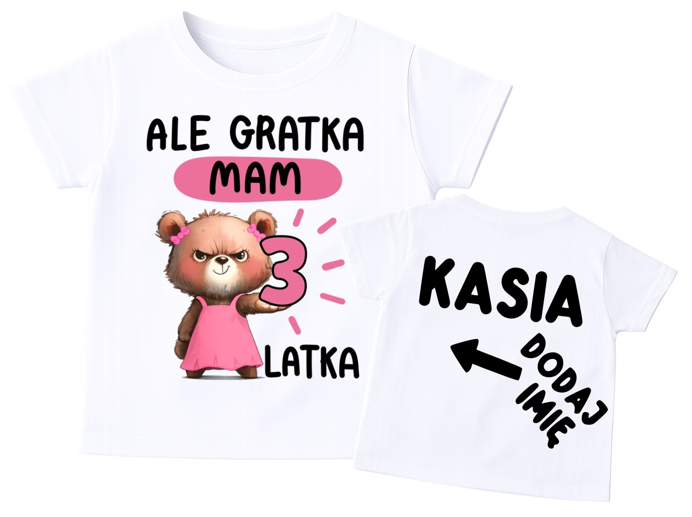 Koszulka dla dziewczynki na 3 urodziny z imieniem - ALE GRATKA MAM 3 LATKA
