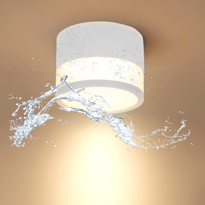 Oprawa sufitowa LED natynkowa, IP65, 12W, ciepłe białe światło 3000 K, aluminiowy reflektor do łazienki, przedpokoju, kuchni, biały