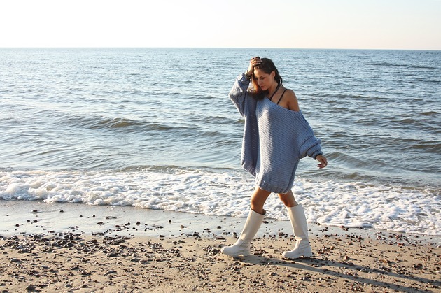 Sweter Handmade Icy Blue Oversize