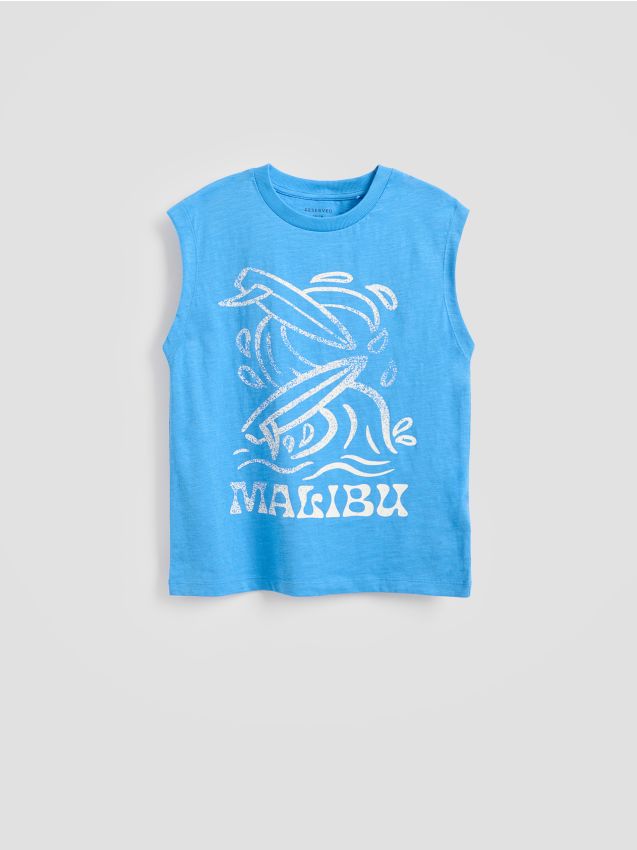 Reserved - Bawełniany t-shirt bez rękawów - niebieski