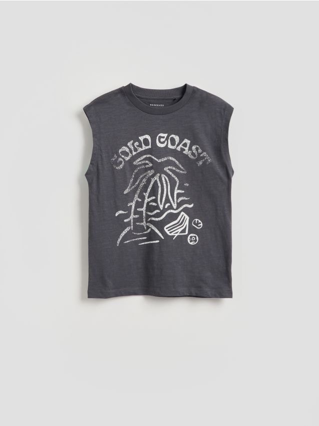 Reserved - Bawełniany t-shirt bez rękawów - ciemnoszary