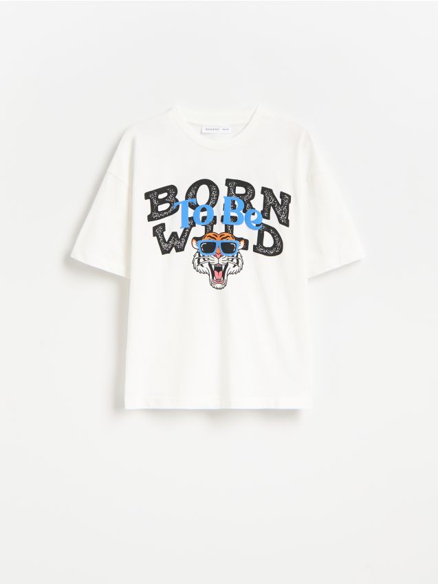 Reserved - Bawełniany t-shirt z nadrukiem - biały