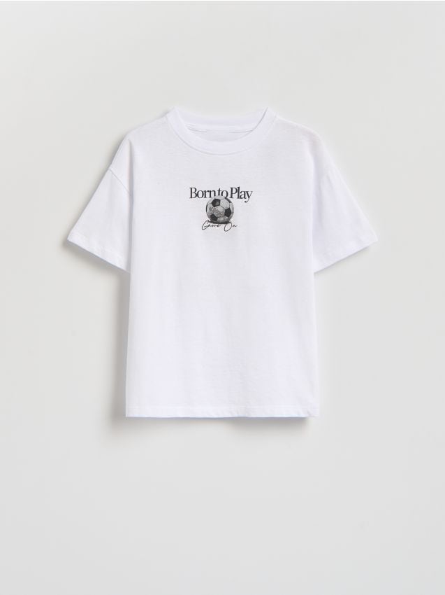 Reserved - Bawełniany t-shirt z nadrukiem - biały