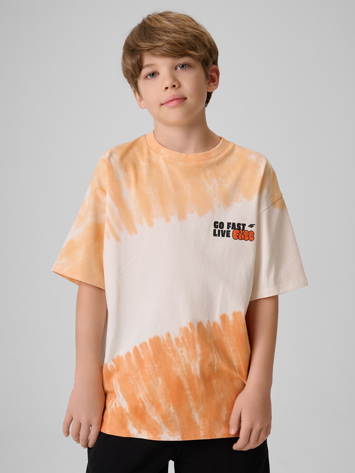 4F T-shirt loose z nadrukiem chłopięcy - pomarańczowy 158/164 (12-14 lat)