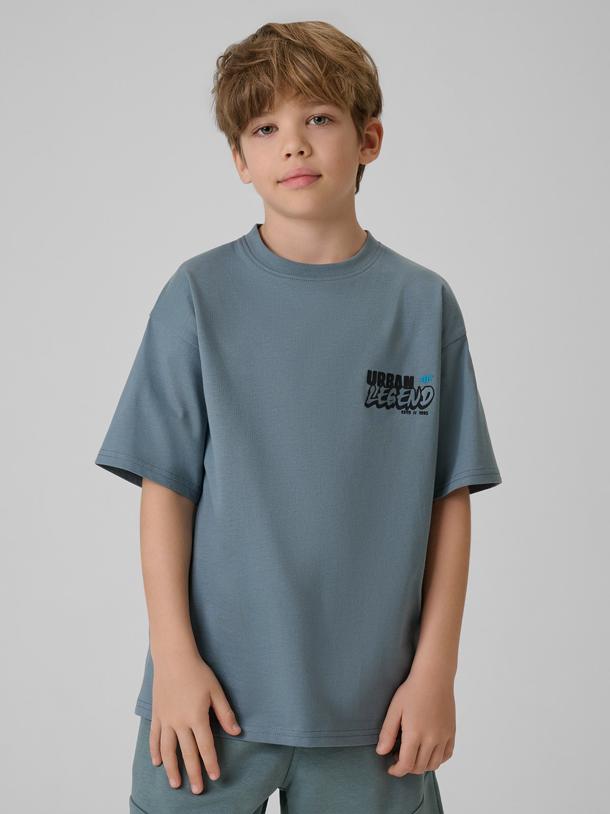 4F T-shirt regular z nadrukiem chłopięcy - turkusowy 158/164 (12-14 lat)