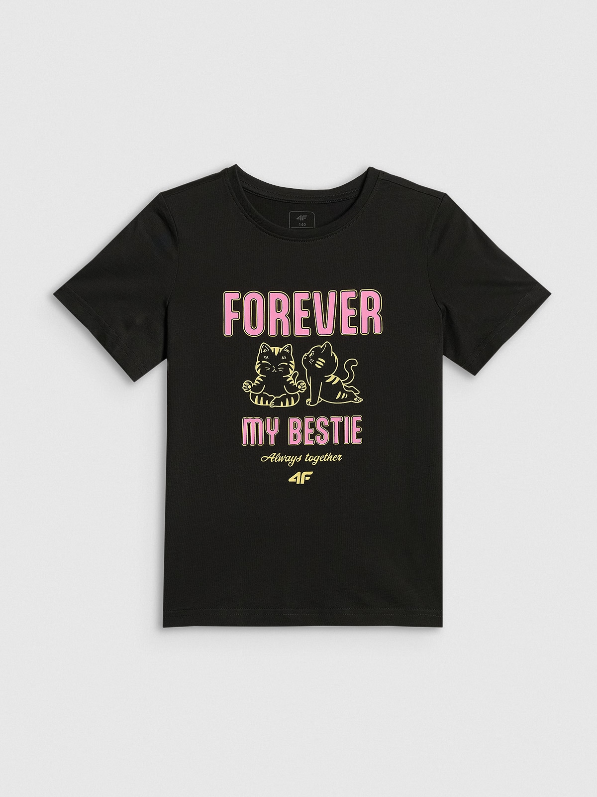 4F T-shirt regular z nadrukiem dziewczęcy - czarny 164 (13-14 lat)