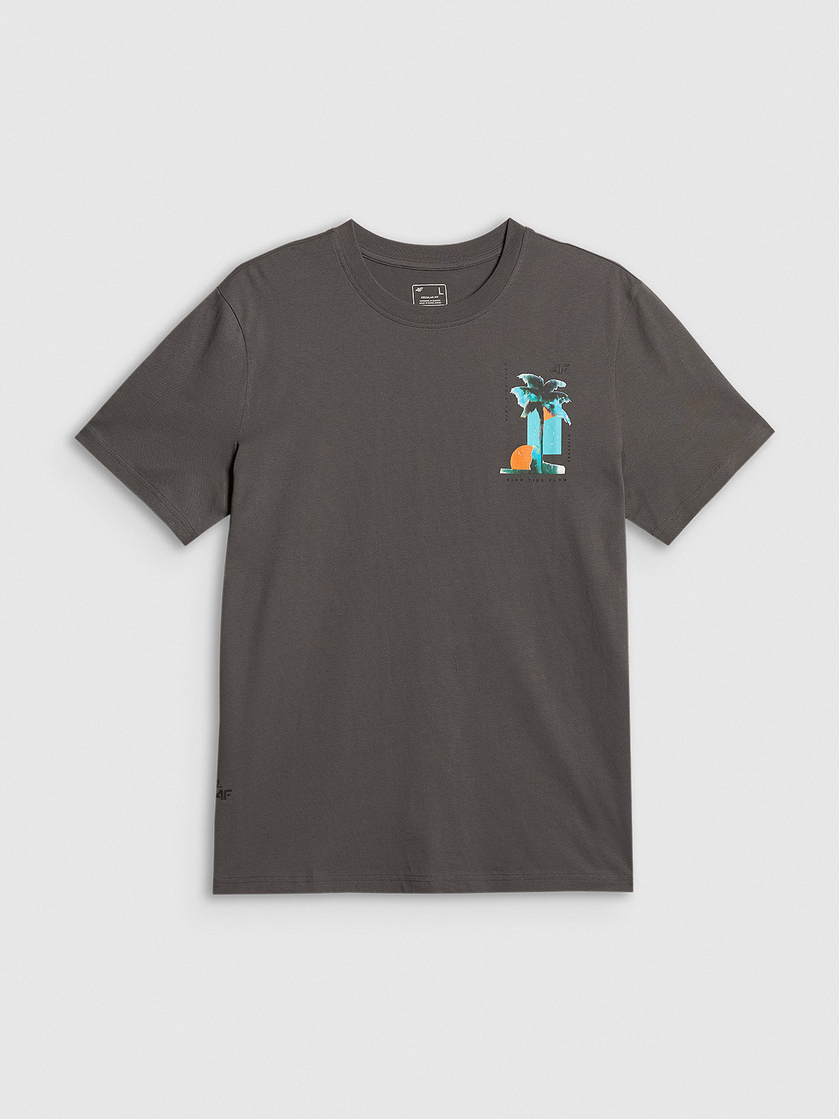 4F T-shirt regular z nadrukiem męski - szary S