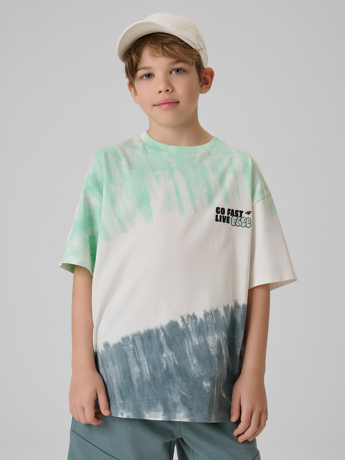 4F T-shirt loose z nadrukiem chłopięcy - zielony 158/164 (12-14 lat)