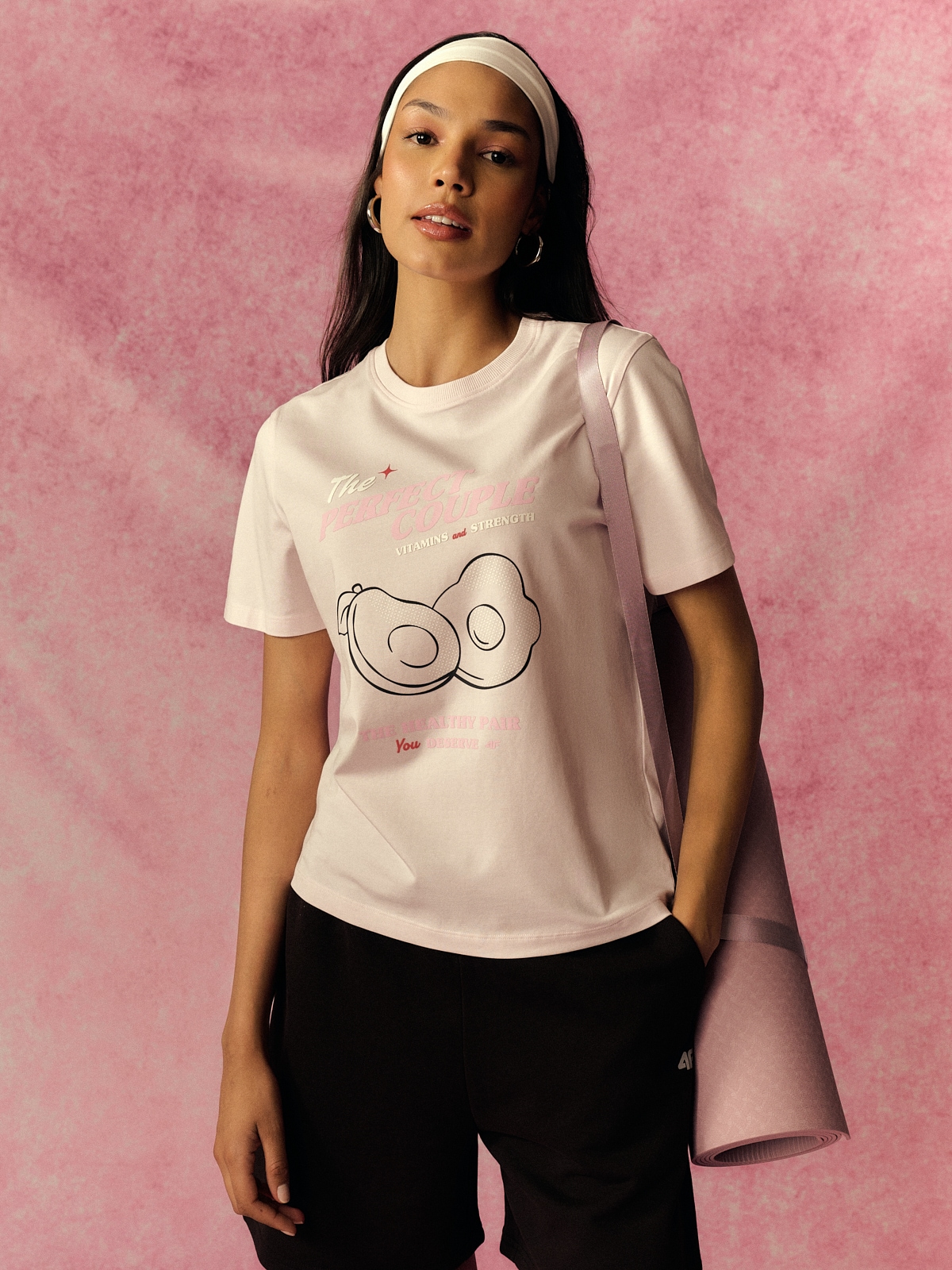 4F T-shirt relaxed z nadrukiem damski - różowy XXL