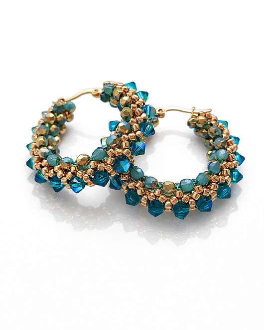 Kolczyki Koła z Kryształów Preciosa i Koralików - AURA Blue Zircon