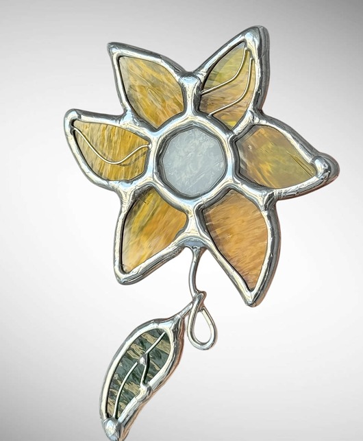 Żółta broszka witrażowa Kwiat Słonecznik Tiffany
