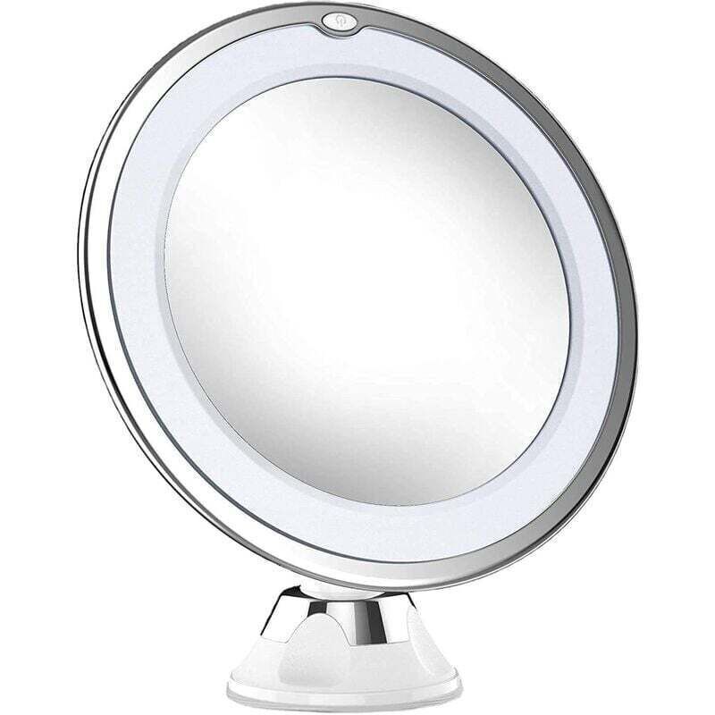 Podświetlane lustro do makijażu z 10-krotnym powiększeniem, obrotem 360°, mocną blokowaną przyssawką, bezprzewodowe, przenośne lusterko kosmetyczne