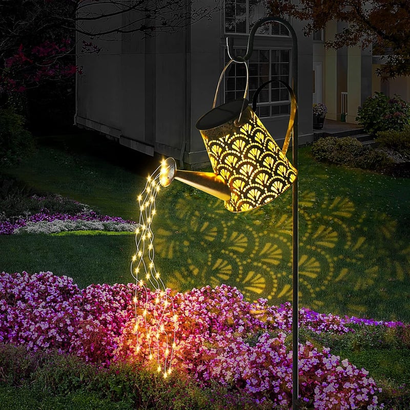 Zewnętrzna solarna konewka z girlandami świetlnymi, retro metal, 60 diod LED, wodoodporna dekoracja ogrodowa na ścieżkę, podwórko, drzewo
