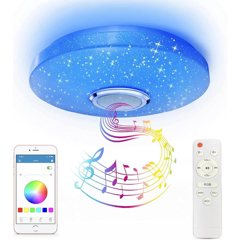 Regulowana lampa sufitowa LED 36W, lampa muzyczna z RGB zmieniającymi kolory i głośnikiem Bluetooth, odpowiednia do łazienki.