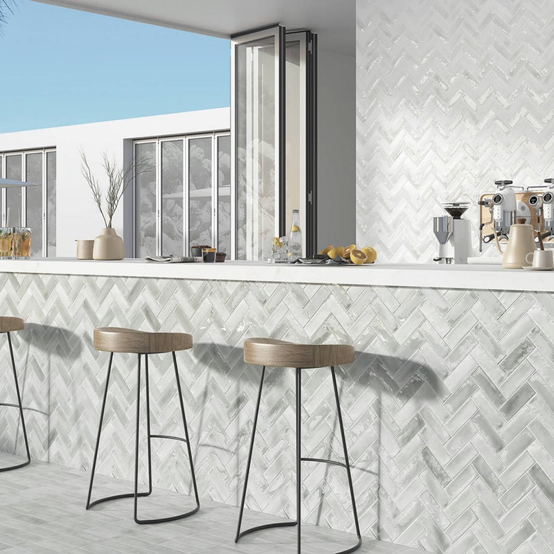 Płytka mini metro premium z gresu porcelanowego do wnętrz i na zewnątrz Beret Srebrny 5x15 cm Połysk