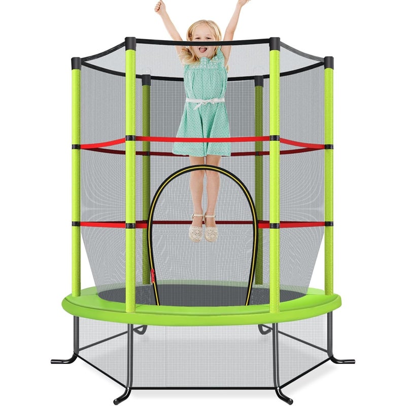 Trampolina zewnętrzna dla dzieci Ø165 cm z siatką zabezpieczającą, trampolina dla dzieci z ramą stalową i 6 słupkami pokrytymi pianką (zielona)