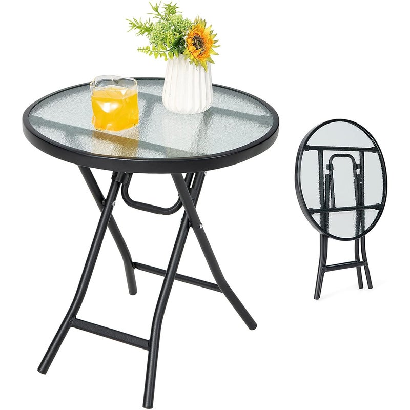Okrągły składany stół ogrodowy Bistro, stalowa rama φ46x47,5 cm, do użytku wewnątrz i na zewnątrz, na patio, balkon lub taras, nośność 50 kg, czarny